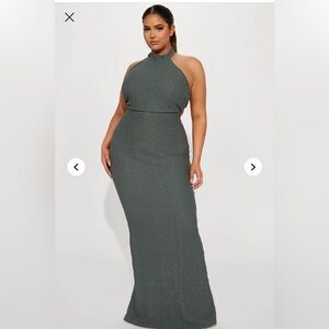 Fashion Nova M(8/10) Taelynn Gray Textured Halter Neck Fishtail Maxi Dress, NWT